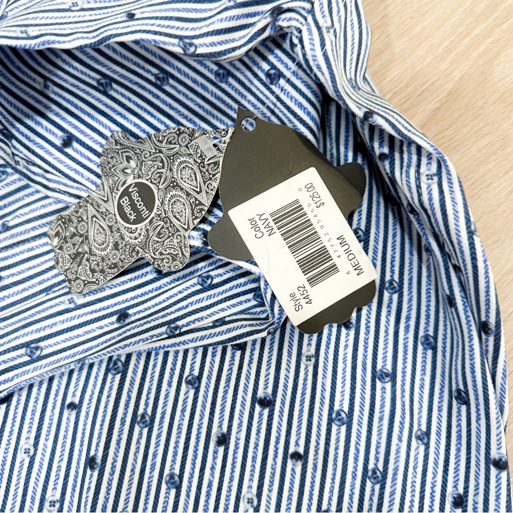 NWT VISCONTI BLACK Men's Patterned Striped Shirt Size Medium - Picture 8 of 13